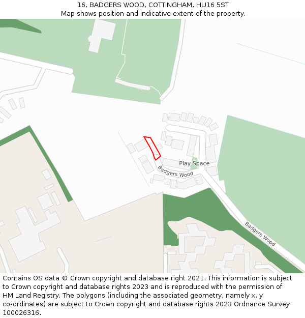 16, BADGERS WOOD, COTTINGHAM, HU16 5ST: Location map and indicative extent of plot