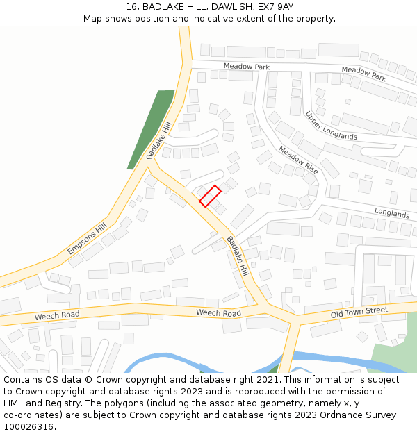 16, BADLAKE HILL, DAWLISH, EX7 9AY: Location map and indicative extent of plot