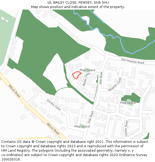 16, BAILEY CLOSE, PEWSEY, SN9 5HU: Location map and indicative extent of plot