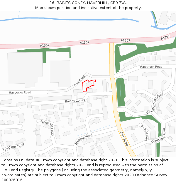 16, BAINES CONEY, HAVERHILL, CB9 7WU: Location map and indicative extent of plot