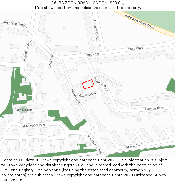 16, BAIZDON ROAD, LONDON, SE3 0UJ: Location map and indicative extent of plot
