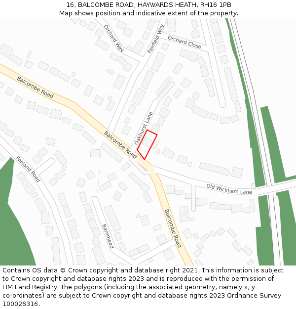 16, BALCOMBE ROAD, HAYWARDS HEATH, RH16 1PB: Location map and indicative extent of plot