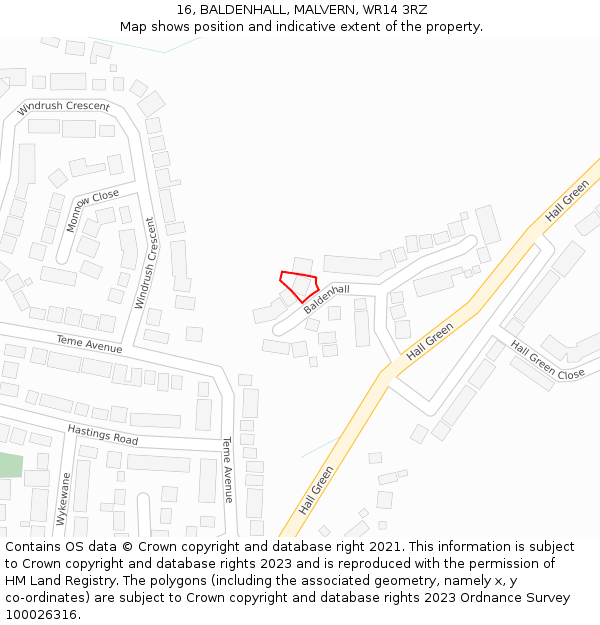 16, BALDENHALL, MALVERN, WR14 3RZ: Location map and indicative extent of plot