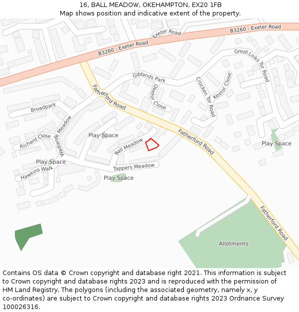16, BALL MEADOW, OKEHAMPTON, EX20 1FB: Location map and indicative extent of plot
