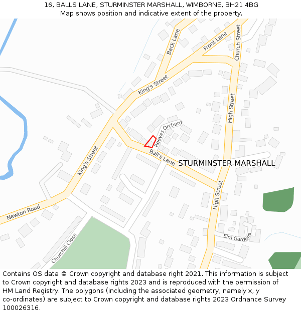 16, BALLS LANE, STURMINSTER MARSHALL, WIMBORNE, BH21 4BG: Location map and indicative extent of plot