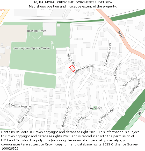 16, BALMORAL CRESCENT, DORCHESTER, DT1 2BW: Location map and indicative extent of plot