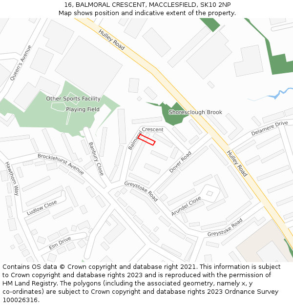 16, BALMORAL CRESCENT, MACCLESFIELD, SK10 2NP: Location map and indicative extent of plot