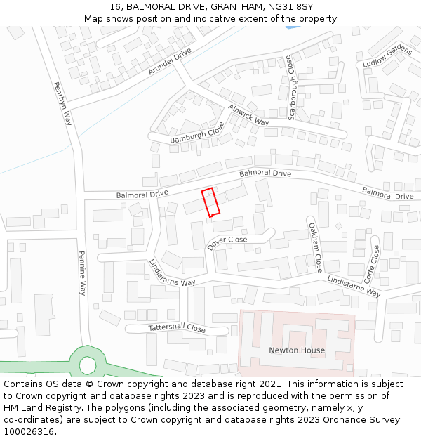 16, BALMORAL DRIVE, GRANTHAM, NG31 8SY: Location map and indicative extent of plot