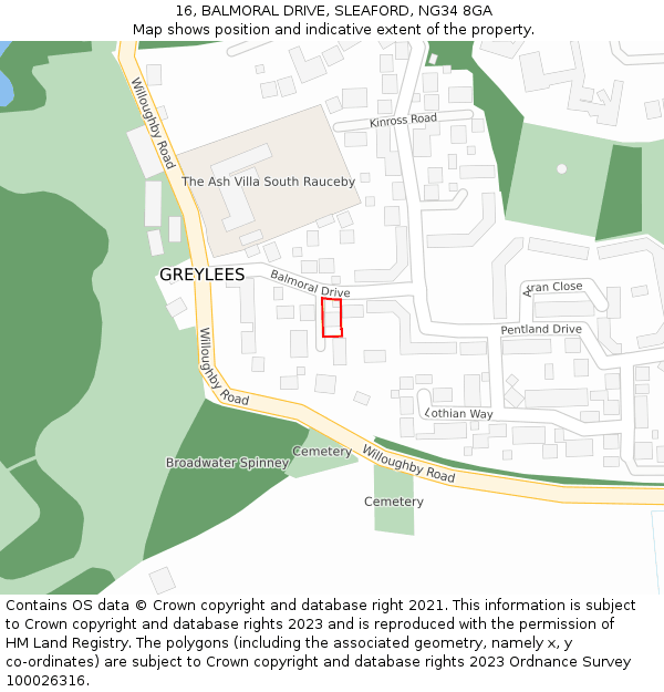 16, BALMORAL DRIVE, SLEAFORD, NG34 8GA: Location map and indicative extent of plot
