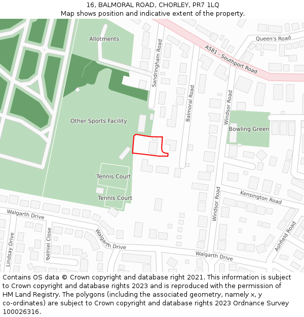 16, BALMORAL ROAD, CHORLEY, PR7 1LQ: Location map and indicative extent of plot
