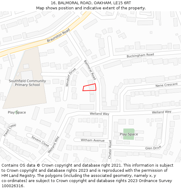 16, BALMORAL ROAD, OAKHAM, LE15 6RT: Location map and indicative extent of plot