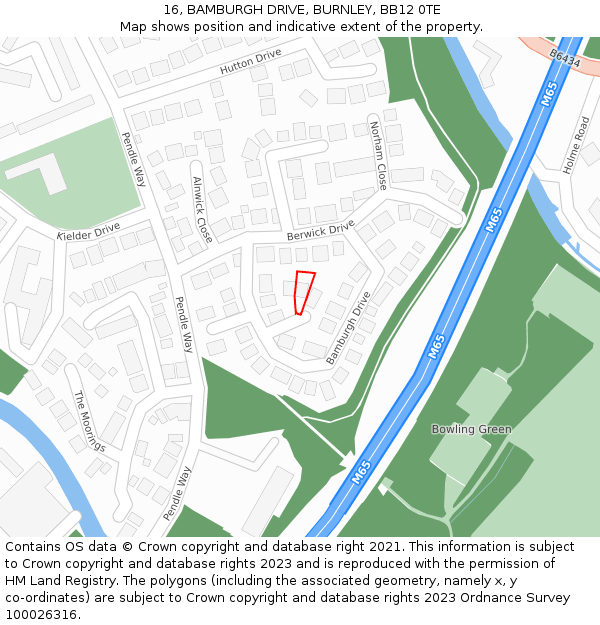 16, BAMBURGH DRIVE, BURNLEY, BB12 0TE: Location map and indicative extent of plot