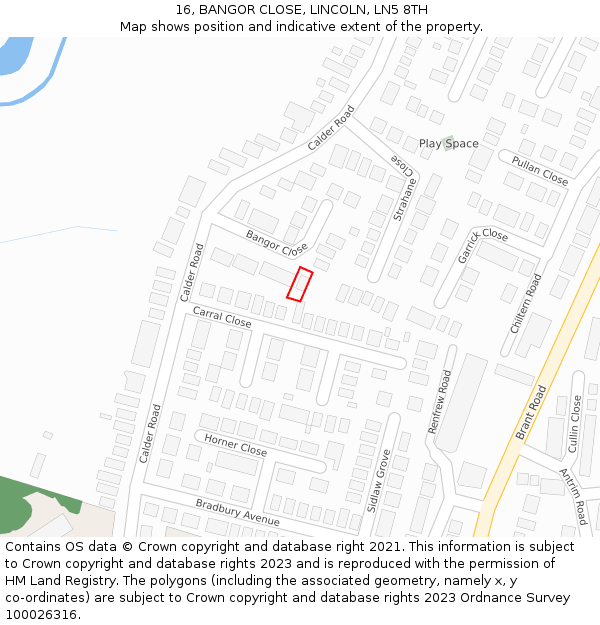 16, BANGOR CLOSE, LINCOLN, LN5 8TH: Location map and indicative extent of plot