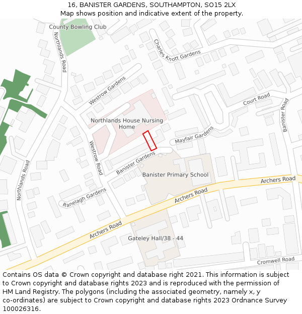 16, BANISTER GARDENS, SOUTHAMPTON, SO15 2LX: Location map and indicative extent of plot