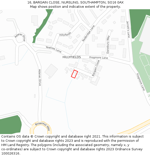16, BARGAIN CLOSE, NURSLING, SOUTHAMPTON, SO16 0AX: Location map and indicative extent of plot