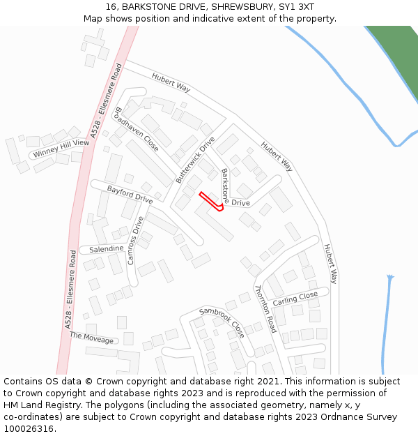 16, BARKSTONE DRIVE, SHREWSBURY, SY1 3XT: Location map and indicative extent of plot