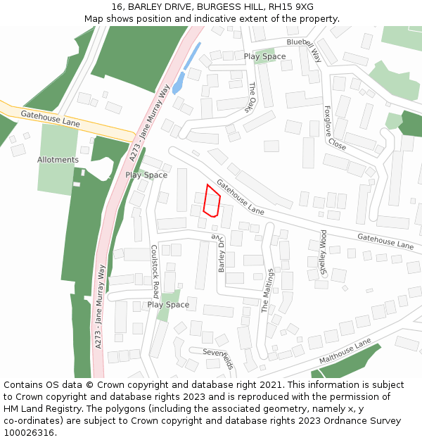 16, BARLEY DRIVE, BURGESS HILL, RH15 9XG: Location map and indicative extent of plot