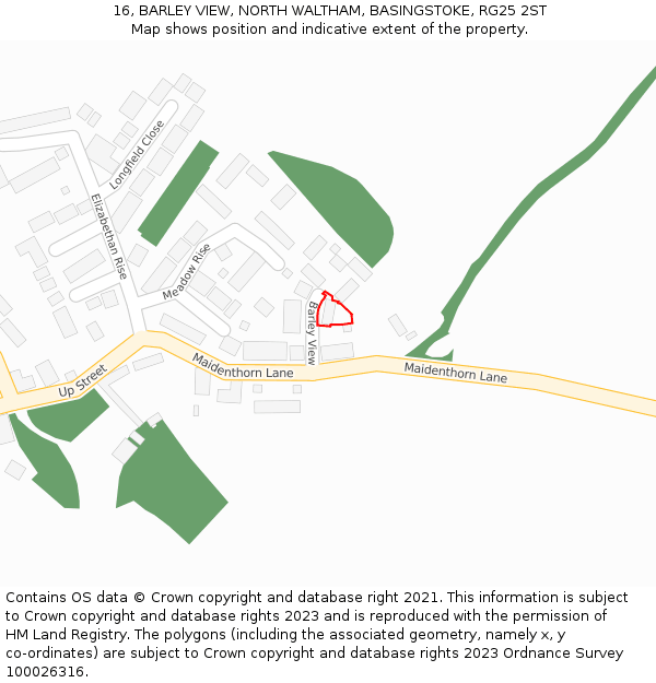 16, BARLEY VIEW, NORTH WALTHAM, BASINGSTOKE, RG25 2ST: Location map and indicative extent of plot