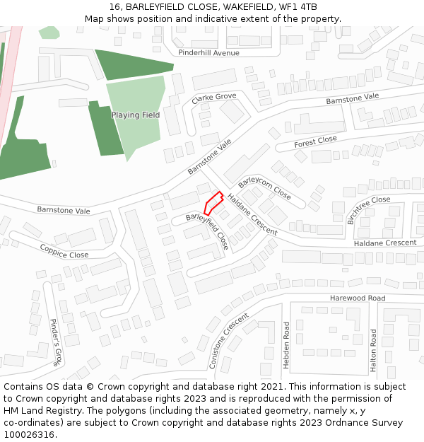 16, BARLEYFIELD CLOSE, WAKEFIELD, WF1 4TB: Location map and indicative extent of plot