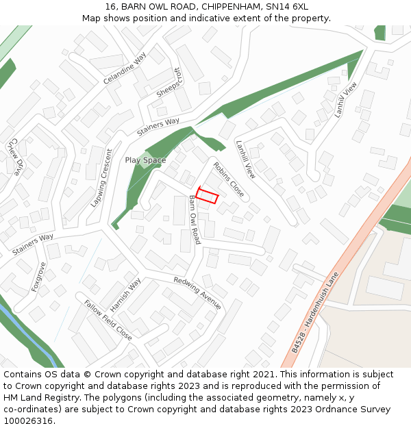 16, BARN OWL ROAD, CHIPPENHAM, SN14 6XL: Location map and indicative extent of plot