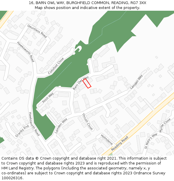 16, BARN OWL WAY, BURGHFIELD COMMON, READING, RG7 3XX: Location map and indicative extent of plot