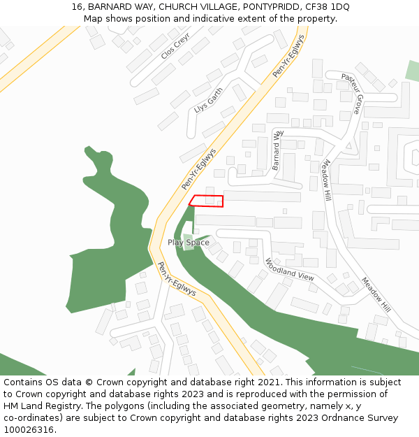 16, BARNARD WAY, CHURCH VILLAGE, PONTYPRIDD, CF38 1DQ: Location map and indicative extent of plot