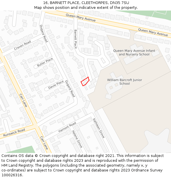 16, BARNETT PLACE, CLEETHORPES, DN35 7SU: Location map and indicative extent of plot