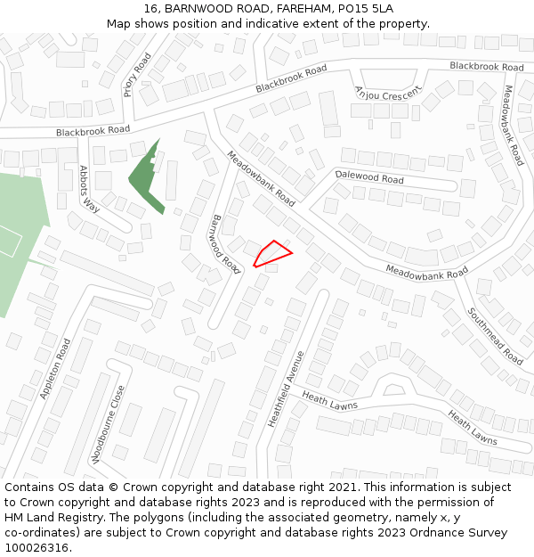 16, BARNWOOD ROAD, FAREHAM, PO15 5LA: Location map and indicative extent of plot