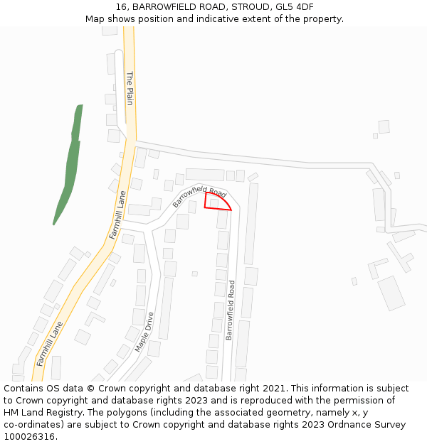 16, BARROWFIELD ROAD, STROUD, GL5 4DF: Location map and indicative extent of plot