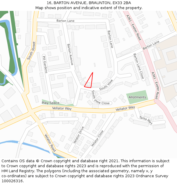 16, BARTON AVENUE, BRAUNTON, EX33 2BA: Location map and indicative extent of plot