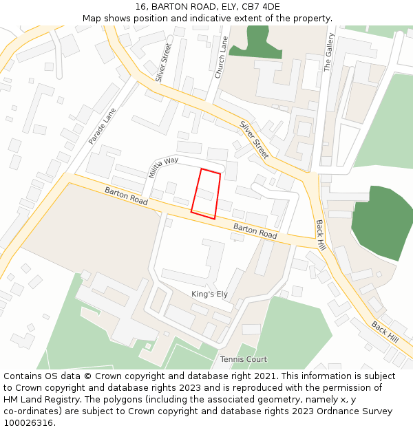 16, BARTON ROAD, ELY, CB7 4DE: Location map and indicative extent of plot