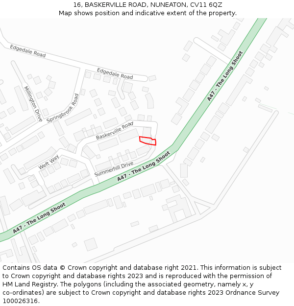 16, BASKERVILLE ROAD, NUNEATON, CV11 6QZ: Location map and indicative extent of plot