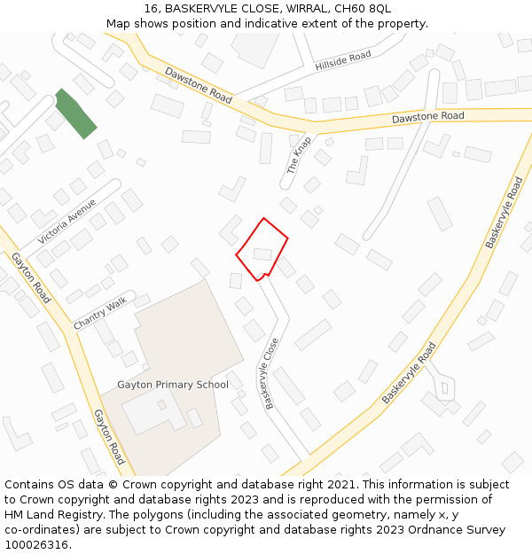 16, BASKERVYLE CLOSE, WIRRAL, CH60 8QL: Location map and indicative extent of plot