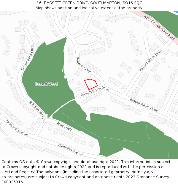 16, BASSETT GREEN DRIVE, SOUTHAMPTON, SO16 3QG: Location map and indicative extent of plot