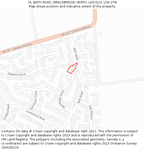 16, BATH ROAD, BRACEBRIDGE HEATH, LINCOLN, LN4 2TW: Location map and indicative extent of plot