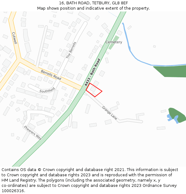 16, BATH ROAD, TETBURY, GL8 8EF: Location map and indicative extent of plot