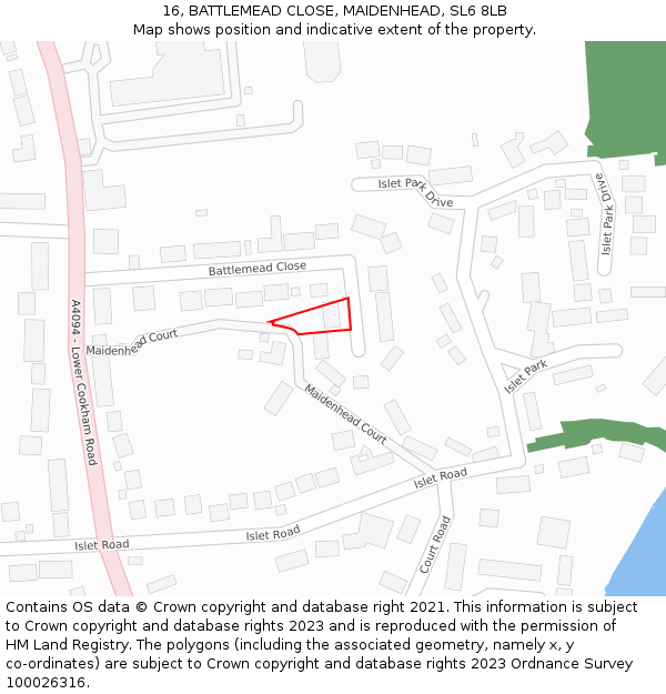 16, BATTLEMEAD CLOSE, MAIDENHEAD, SL6 8LB: Location map and indicative extent of plot