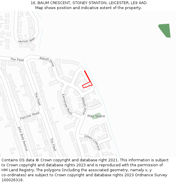 16, BAUM CRESCENT, STONEY STANTON, LEICESTER, LE9 4AD: Location map and indicative extent of plot