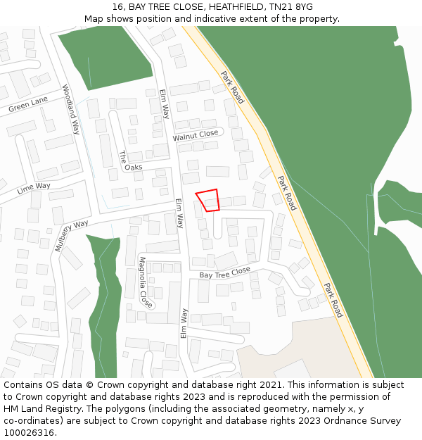 16, BAY TREE CLOSE, HEATHFIELD, TN21 8YG: Location map and indicative extent of plot