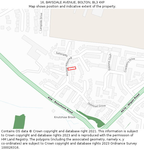 16, BAYSDALE AVENUE, BOLTON, BL3 4XP: Location map and indicative extent of plot