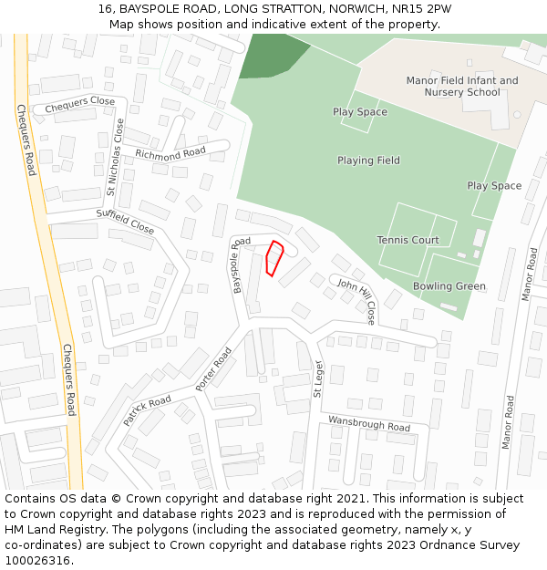 16, BAYSPOLE ROAD, LONG STRATTON, NORWICH, NR15 2PW: Location map and indicative extent of plot