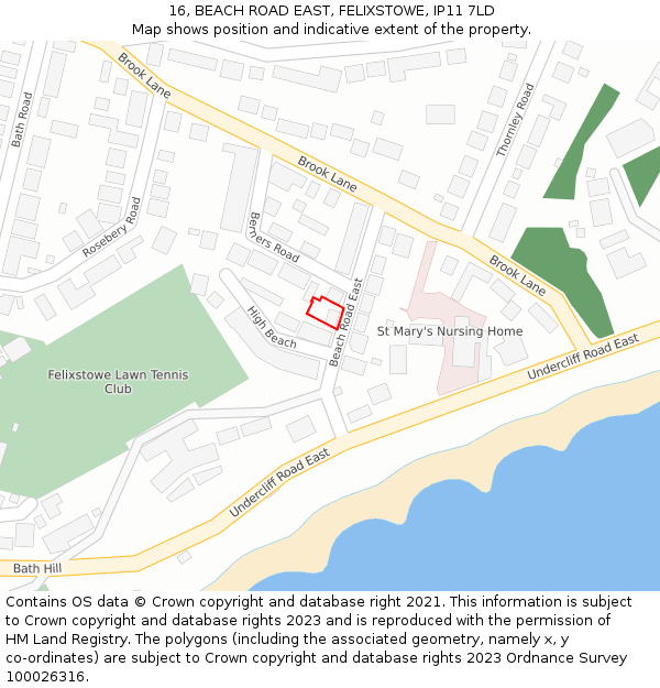 16, BEACH ROAD EAST, FELIXSTOWE, IP11 7LD: Location map and indicative extent of plot