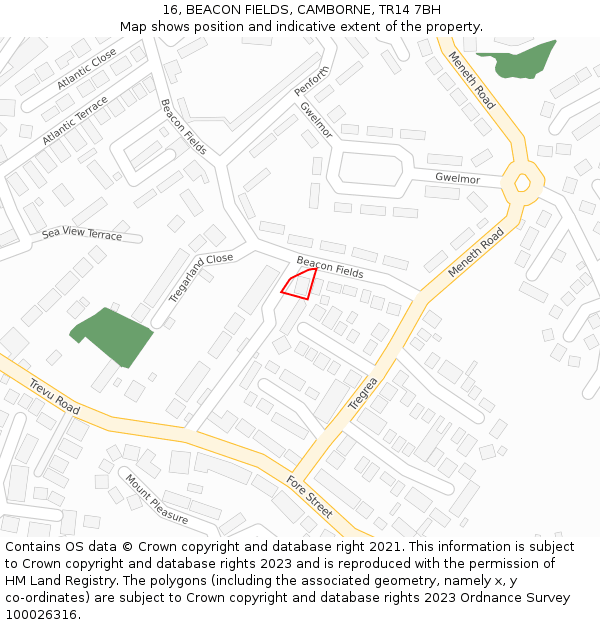 16, BEACON FIELDS, CAMBORNE, TR14 7BH: Location map and indicative extent of plot