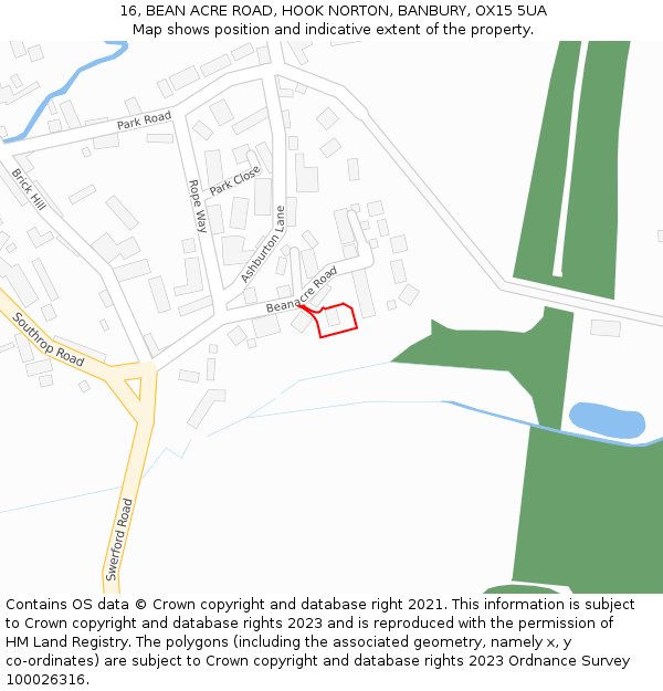 16, BEAN ACRE ROAD, HOOK NORTON, BANBURY, OX15 5UA: Location map and indicative extent of plot