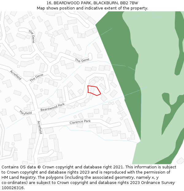 16, BEARDWOOD PARK, BLACKBURN, BB2 7BW: Location map and indicative extent of plot
