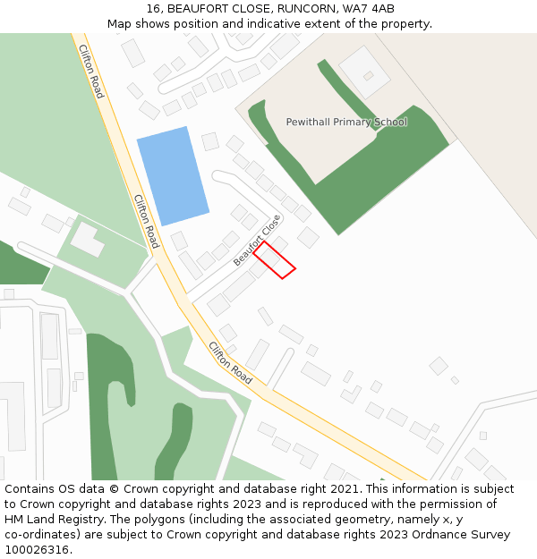 16, BEAUFORT CLOSE, RUNCORN, WA7 4AB: Location map and indicative extent of plot