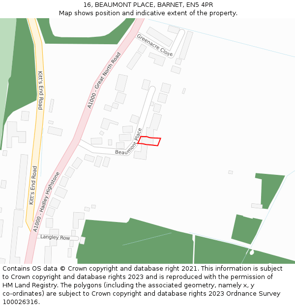 16, BEAUMONT PLACE, BARNET, EN5 4PR: Location map and indicative extent of plot