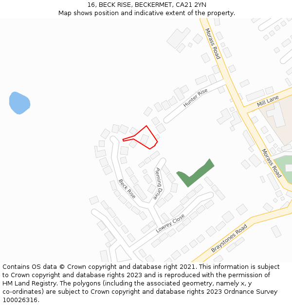 16, BECK RISE, BECKERMET, CA21 2YN: Location map and indicative extent of plot