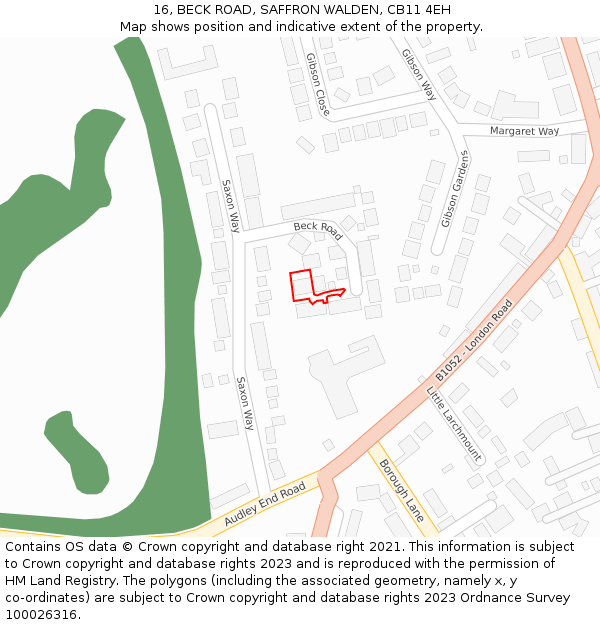16, BECK ROAD, SAFFRON WALDEN, CB11 4EH: Location map and indicative extent of plot