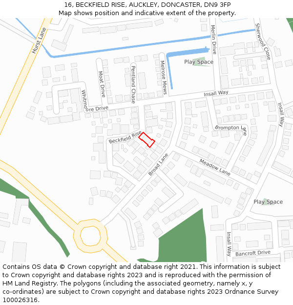 16, BECKFIELD RISE, AUCKLEY, DONCASTER, DN9 3FP: Location map and indicative extent of plot